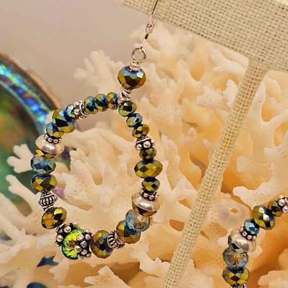 Dichroic Glass Crystal Bead Sterling Teardrop Artisan Earrings - Picture 5 of 10